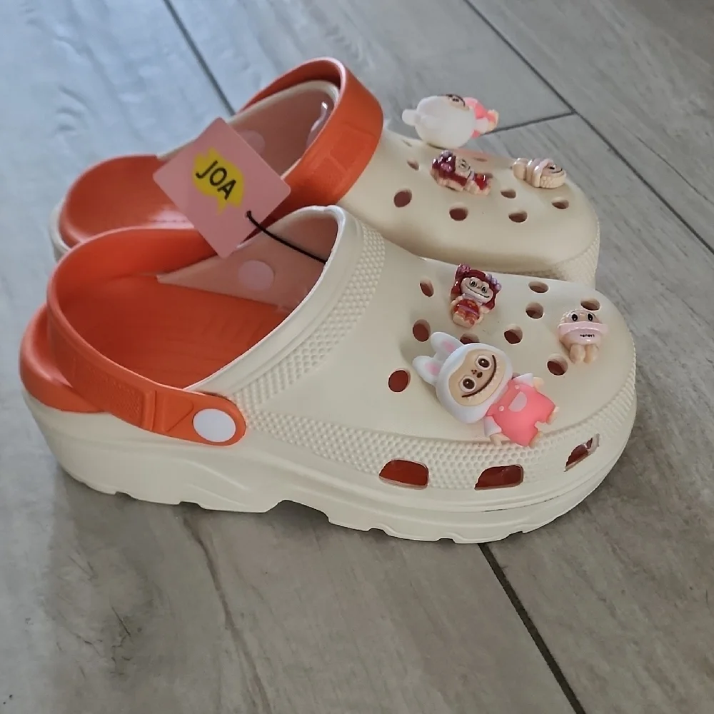 J.O.A. Cream and Orange‎ Sandals with Playful Charms